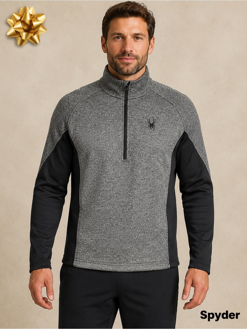 Spyder Gray & Black Quarter Zip Pullover Sweater Size Large